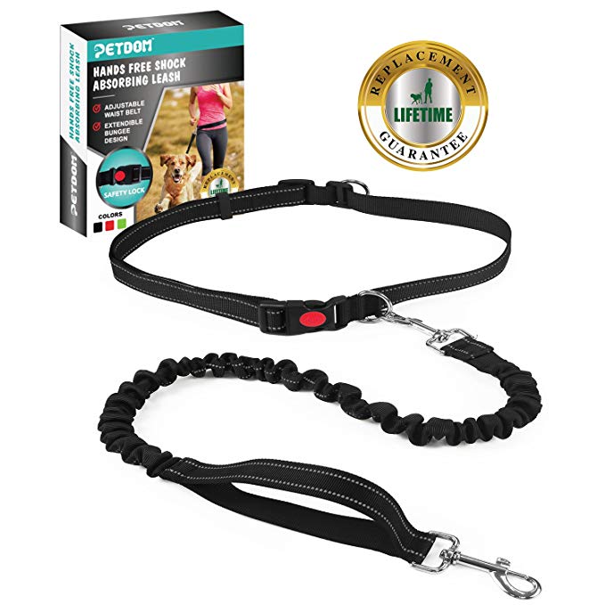PETDOM Hands Free Dog Leash with Nylon Bungee, for Up to 90 lbs Dogs, Adjustable Waist Belt with Reflective Stitching for Running, Walking, Hiking(black)