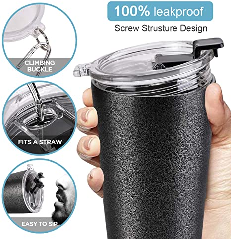 Travel Mug 20 oz Spill Proof Cup with Screw Lid Spill Proof Travel Coffee Mug Double Wall Stainless Steel Vacuum Insulated Tumbler with Straw