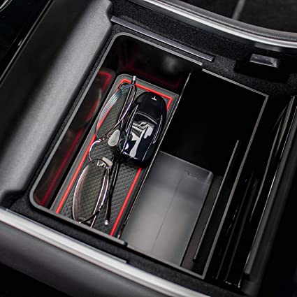 TAPTES Tesla Model 3 Center Console Organizer Tray for 2017 2018 2019 2020 Model 3 Armrest Tray Storage Box fits All Tesla Model 3 (Black)