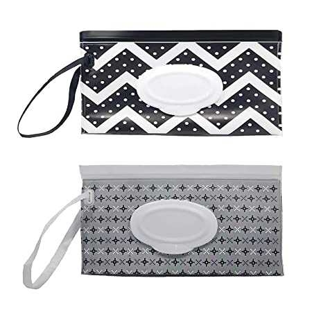 Portable Refillable Wet Wipes Dispenser, Baby Wipes case Pouch for Diaper Bag, Reusable Travel Wet Wipe Holder (2 Pack) (A1)