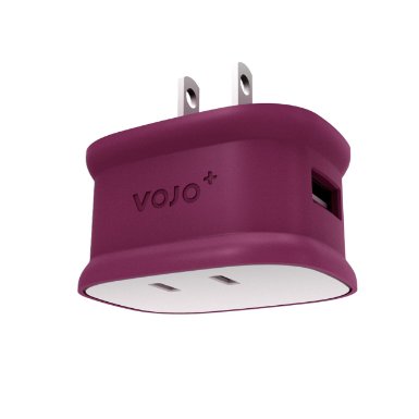 Dual USB Wall Charger, VOJO® Bone [Wine Red] 10W Travel Adapter with One Extra AC Outlet, Foldable Plug for iPhone iPad, Samsung Galaxy, HTC Nexus Moto Blackberry, Bluetooth Speaker Headset, Power Bank and More