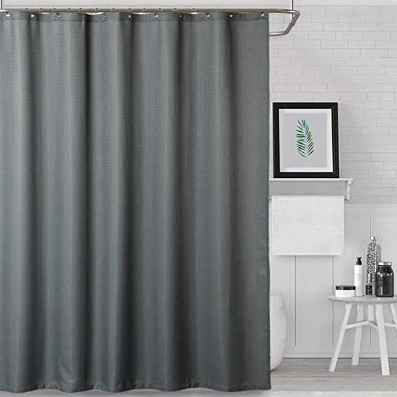 Waffle Fabric Shower Curtain,Decorative Waterproof Bathroom Shower Curtain with Rust-Resistant Metal Grommets Top,Mildew Resistant Water-Repellent & Antibacterial,72" x 72" (1 Pack, Grey)