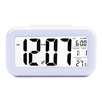 Ankoda® Alarm Clock, LED Clock Slim Digital Alarm Clock Large Display Travel Alarm Clock with Calendar, Temperature Display, Snooze Function, Smart Back-light Battery Operated For Home Office Travel (White)