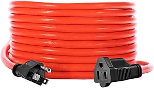 KMC 20ft Outdoor Extension Cord, 20-Foot 16/3 Weatherproof Indoor/Outdoor Extension Cable, Flexible SJTW 16-Gauge 100% Pure Copper Wire, Durable Vinyl Jacket, UL/ETL Certified, 13A 1620W, Orange