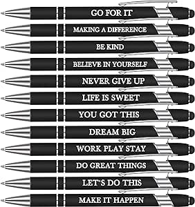 Zonon 12 Pieces Inspirational Motivational Pens Fine Point Smooth Writing Pens Fun Quotes Ballpoint Pens School Office Gifts for Corworkers Students(Black,Motivational Style)