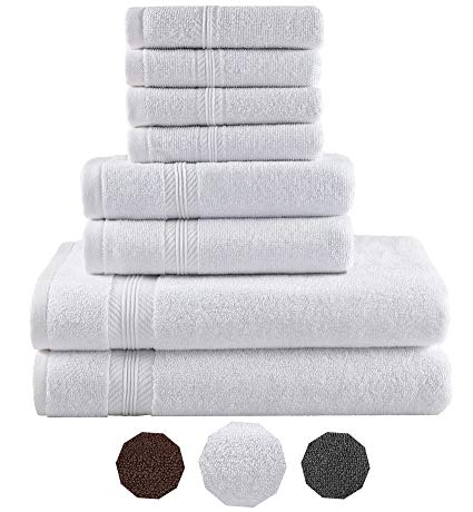 Premium Hotel Quality, 8 Piece Bathroom Towel Set; 2 Bath Towels, 2 Hand Towels, and 4 Washcloths - 100% Ringspun Cotton, Ultra Softness & Absorbency by American Bath Towels, Cotton White