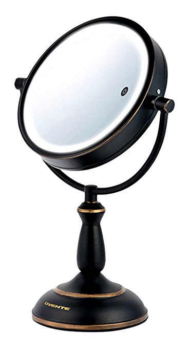 Ovente 8.5 inch SmartTouch Three Tone LED Makeup Mirror, Tabletop Vanity Mirror, 1x/10x Magnification, Hand Painted Oil Rubbed Bronze