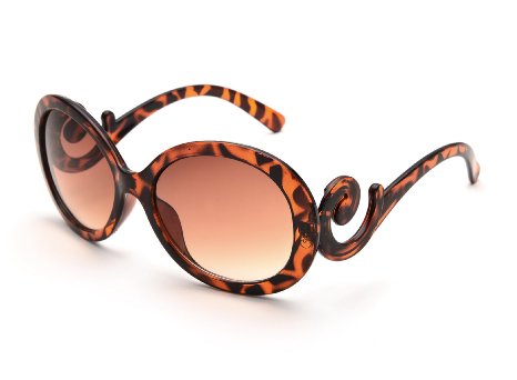 Top Plaza Women Sunglasses Retro Style, Butterfly Clouds Arms Semi-Transparent Round Vintage Sunglasses,Gentle Sunglasses, 4 Colors (Leopard Frame   Tan Gradient Lens)