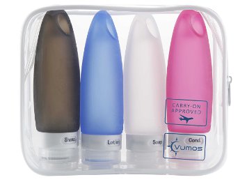 Large Leak Proof Travel Bottles. Set of Four 3.3 oz TSA Approved Refillable Squeezable Silicone Bottles with Clear EVA Toiletry Case