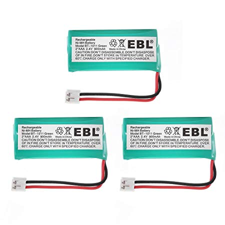 EBL Rechargeable Replacement Battery 800mAh for BT-1011 BT-1018 BT-6010 BT-28433 BT-18433 BT-8000 BT-8001 BT-8300 CS6219 CS6229 Cordless Phone Battery 2.4V Ni-MH (3 Pack)