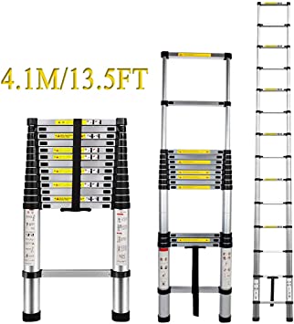 Aluminum Telescopic Ladder - ARCHOM Telescoping Extension Ladder 13.5ft Extend Ladder Multi-Purpose Portable Lightweight Folding Ladder with EN131 and CE Standard 330 Pound Capacity