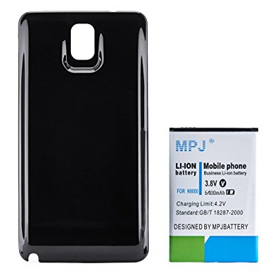 Note 3 Extended Battery, MPJ 6400mAh Extended Battery with Black Cover for Samsung Galaxy Note 3 III, N9000, N9005 LTE, N900V, N900T, N900A, N900P, with NFC Compatibility