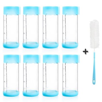 Teikis 18 Ounce Glass Water Bottles 8  Bottle Brush Set 1  Silicone Bottom Sleeve