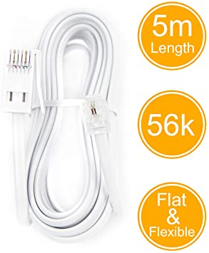 5m Long BT Phone to Modem RJ11 Cable 2 Wire White Extension Lead for Modem, Fax, Dialup, Sky Telehone by G-PLUG