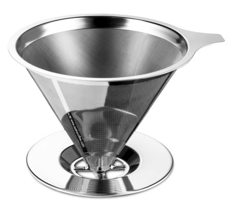 Osaka Stainless Steel Pour Over Cone Dripper, Reusable Coffee Filter with Cup Stand "Kinkaku-ji"