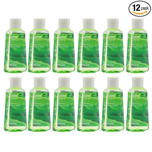 WBM LLC Instant Hand Sanitizer with Aloe Extracts, Plant Based Formula-Kills 99.99% of Germs, (Pack of 12), 2.1 Oz Each, 12 Piece