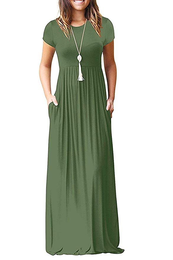 MISFAY Women Short Sleeve Loose Plain Maxi Dresses Casual Long Dresses Pockets
