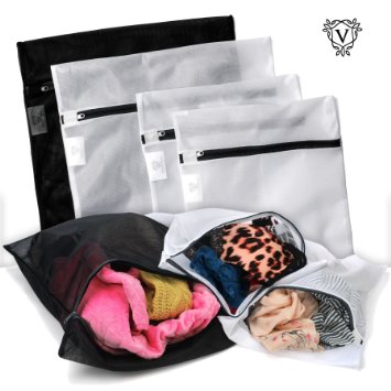 Delicates Laundry Bags - Set of 4 High Quality Mesh Wash Bags for Lingerie and Laundry, 2 Large and 2 Small, Black and White.