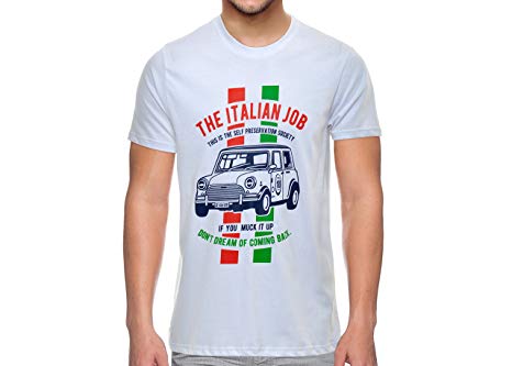 THE UPMARKET STORE® Men's Tshirt | The Italian Job Graphic Printed Smart White T-Shirt | Stylish Casual & Premium Cotton T Shirts for Men