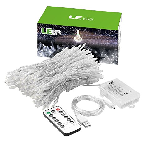 LE LED Window Curtain Lights, 300 LED, 9.84ft x 9.84ft, 8 Modes, USB & Battery Powered String Fairy Light with Remote Control, Daylight White, String Light for Christmas/Halloween/Wedding/Party