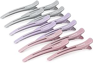 AIMIKE 12pcs Hair Clips for Styling Sectioning, No Crease Duck Billed Hair Clips with Silicone Band, Hair Styling Clips, Hair Roller Clips, Salon Hair Sectioning Clips, Hair Cutting Clips,Morandi