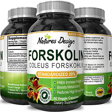 Forskolin Extract Weight Loss Supplement Natural Diet Pills for Men & Women – Natural Fat Burn Benefits Boost Metabolism Curb Appetite Preserve Lean Body Mass Pure Coleus Forskohlii by Natures Design