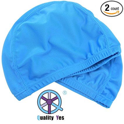 QY 2Pack Superior Polyester Cloth Fabric Bathing Cap Swimming Caps Swimming Hats for Water Sports,Sky Blue Color
