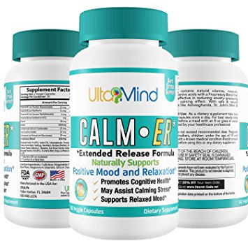 CALM-ER Anxiety Relief Supplement - Fast Acting Blend of Natural Herbs   B Vitamins To Improve Sleep, Lift Mood, Reduce Stress & Panic Attacks by Increasing Serotonin Levels - 60 ct Anti-Anxiety Pills