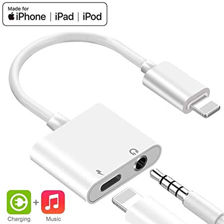 Headphone Jack Adapter Dongle for iPhone Xs/Xs Max/XR/ 8/8 Plus/X (10) / 7/7 Plus to 3.5mm Jack Converter Car Charge Accessories Cables & Audio Connector Earphone Splitter Adaptor Support All Systems