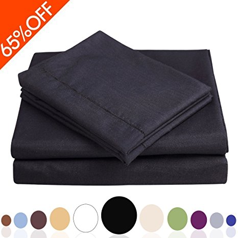 Balichun Luxurious Bed Sheet Set-Highest Quality Hypoallergenic Microfiber 1800 Bedding Super Soft 3-Piece Sheets with 18" Deep Pocket Fitted Sheet Twin/Full/Queen/King/Cal King Size (Twin XL, Black)