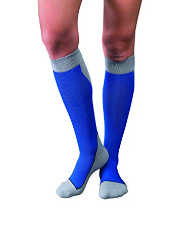 JOBST Sport Knee High 15-20 mmHg Compression Socks, Royal Blue/Grey, Medium
