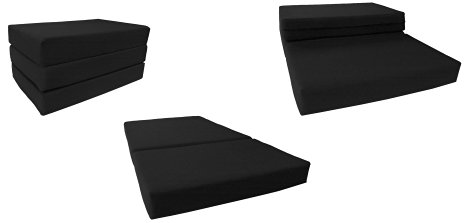 Brand New Black Full Size Shikibuton Trifold Foam Beds 6" Thick X 54"w X 75"l Long, 1.8 Lbs High Density Resilient White Foam, Floor Foam Folding Mats.