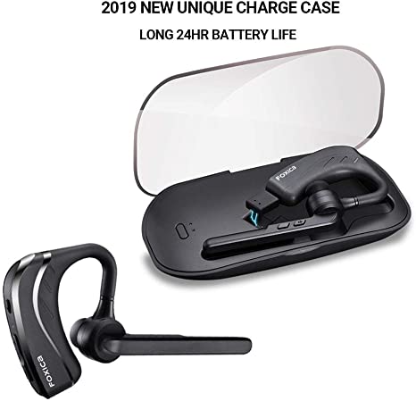 New Foxica 24 hr Charge Case Bluetooth Headset, Light Weight, Siri/Voice Assistant, Fit Both Ears - iPhone/Ipad/Android Phones/laptops