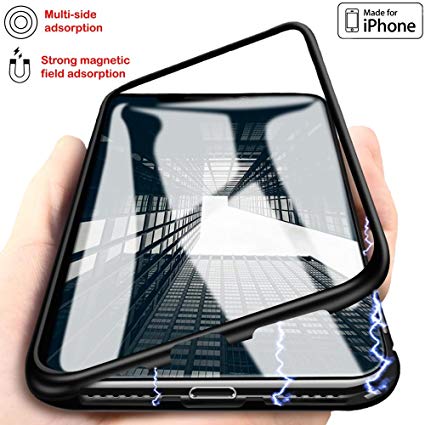 Magnetic Adsorption Case for IPhone X - Clear Tempered Glass Back [Metal Frames] Full Body Slim Fit Ultra-Thin Case Lightweight, Luxury Transparent Magnet Case IPhone X/10 - New Ultra Protective Cover