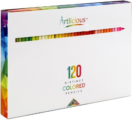 Artlicious - 120 Premium Distinct Colored Pencils for Adult Coloring Books - Bonus Sharpener - Color Names on Pencils
