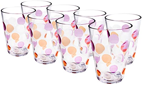 Plastic Water Tumbler Cups, 12-ounce Acrylic Break-Resistant Drinking Glasses Dishwasher Safe Reusable Cups Stackable Juice Glasses Beverage Cup| Clear Set of 8 (Pink)