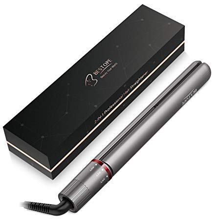 BESTOPE Hair Straightener,2 in 1 Flat Iron and Hair Curler For Hair Styling With 1 Inch 3D Floating Plates & Adjustable Temperature(255℉-450℉),15S Heats Up and Auto Turn Off