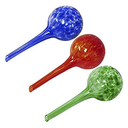 3 Glass Watering Globes for Plants --- Self-watering System - For Indoor or Outdoor Garden - Decorative Hydro Globe Gardening Solution - Hand-blown glass – Available in Vibrant Red, Blue, Green Color