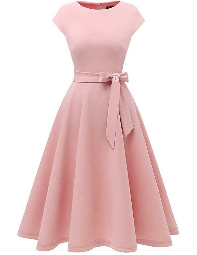 DRESSTELLS Women's Vintage Tea Dress Prom Swing Cocktail Party Dress with Cap-Sleeves