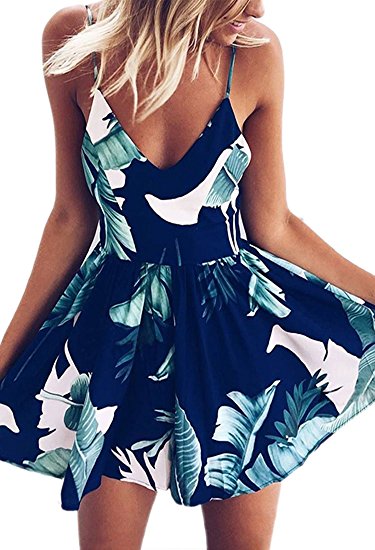 Angashion Women's Sexy V Neck Printed Spaghetti Strap Beach Romper Shorts Jumpsuit XS-3XL