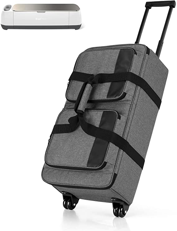 Luxja Rolling Tote Compatible with Cricut Explore Air (Air2) and Maker, Carrying Case with Wheels and Storage Pockets for Cricut Die-Cut Machine (Also fits for Cameo 3), Gray (Patented Design)