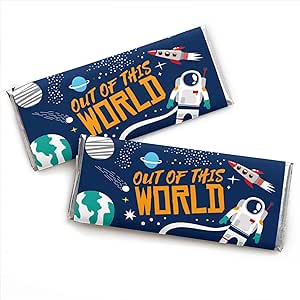 Big Dot of Happiness Blast Off to Outer Space - Candy Bar Wrapper Rocket Ship Baby Shower or Birthday Party Favors - Set of 24