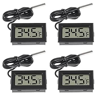 4pcs Digital LCD Thermometer, Fahrenheit Temperature Digital LCD Fridge Thermometer 1M Cable with Probe for Fridge Freezer Refrigerator Aquarium (Black, Fahrenheit)