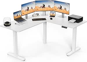 ErGear 63" x 55" Dual Motor L Shaped Standing Desk, Electric Height Adjustable, Extra Large Desktop, Interchangeable Installation of Left and Right Desktops, Suitable for Home Office, White