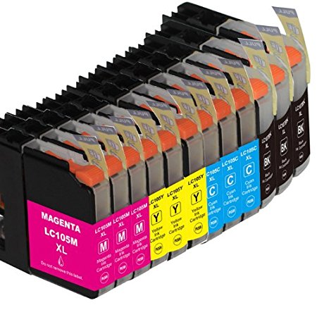 Compatible Brother LC107BK LC105C LC105Y LC105M (XXL Series) Super High Yield ink cartridges for MFC-J4310DW,J4410DW,J4510DW,J4610DW,J4710DW (12 pc Value-Pack LC107 Black;LC105 Cyan,Yellow,Magenta)
