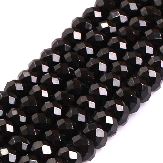 GEM-Inside Black Spinel Gemstone Loose Beads 4x6mm Natural Faceted Rondelle AAA Grade Spacer Crystal Energy Stone Power Beads for Jewelry Making 15"