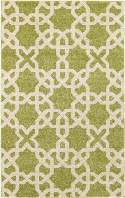 Modern Geometric 5 feet by 8 feet (5' x 8') Trellis Green Contemporary Area Rug Shed Free Easy to Clean Stain Resistant Area Rug