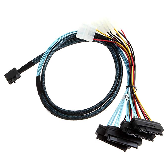 CableCreation Internal Mini SAS SFF-8643 to (4) 29pin SFF-8482 connectors with SATA Power,1M