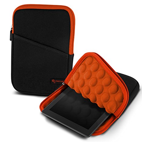 rooCASE Tablet Sleeve Case, 7 Inch Sleeve Case with Super Bubble Protection (Black / Orange) for Amazon Fire 7 (Current Generation), Fire HD 6, Galaxy Tab 7 and iPad Mini 1/2/3/4