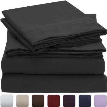 Mellanni Bed Sheet Set - HIGHEST QUALITY Brushed Microfiber 1800 Bedding - Wrinkle, Fade, Stain Resistant - Hypoallergenic - 3 Piece (Twin XL, Black)